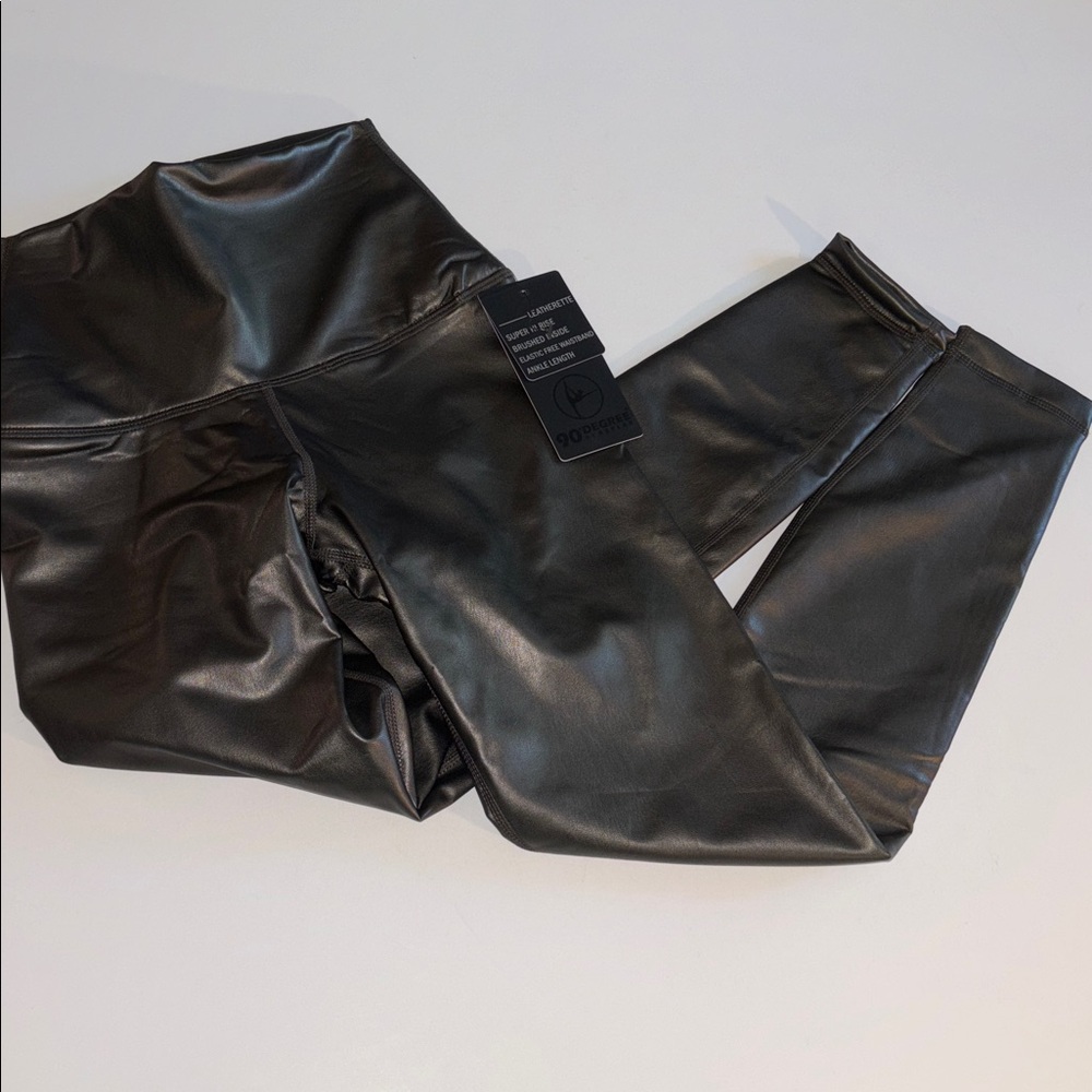 90 Degree by Reflex Super Hi Rise Leatherette Leggings Women's Sz XS Gunmetal